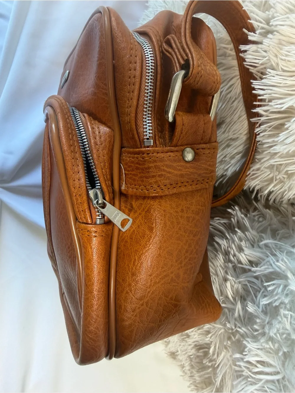 Tan Messenger Bag with Front Zip Pocket